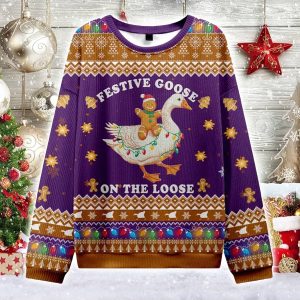 Festive Goose On The Loose Christmas Ugly Sweater