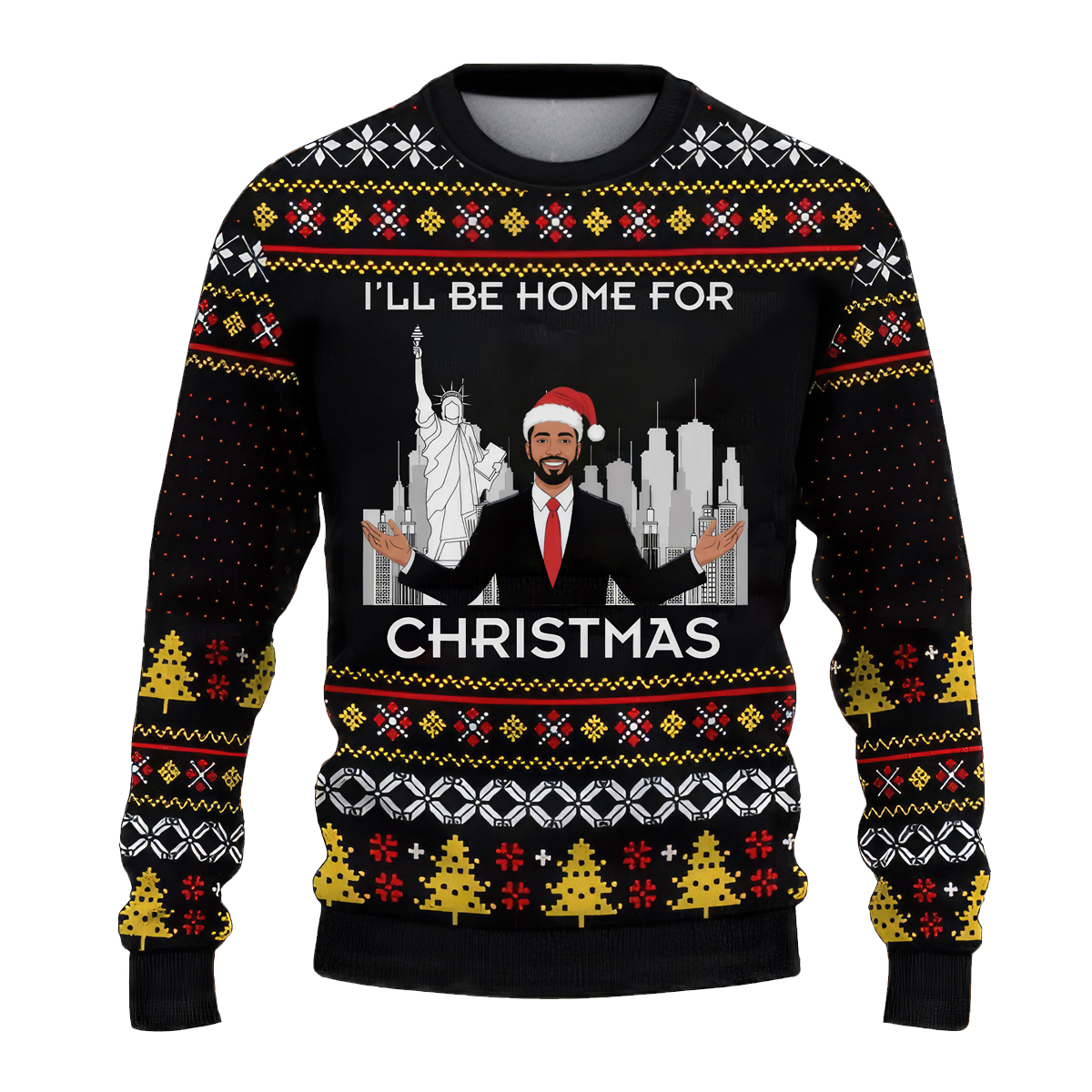 Zohran Mamdani I'll Be Home For Christmas Ugly Holiday Sweater