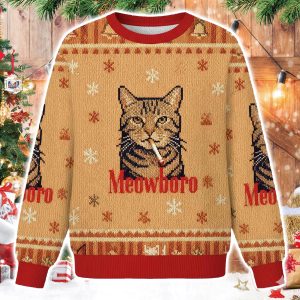Funny Realistic Cat Cigarette Christmas Ugly Sweater
