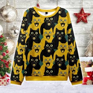 Yellow Cat And Black Cat Christmas Ugly Sweater