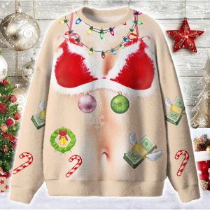 Light Bikini Santa Ugly Christmas Sweater