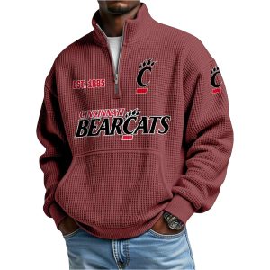 Est 1885 Bearcats Waffle Stand Collar Half Zip Sweatshirt 1