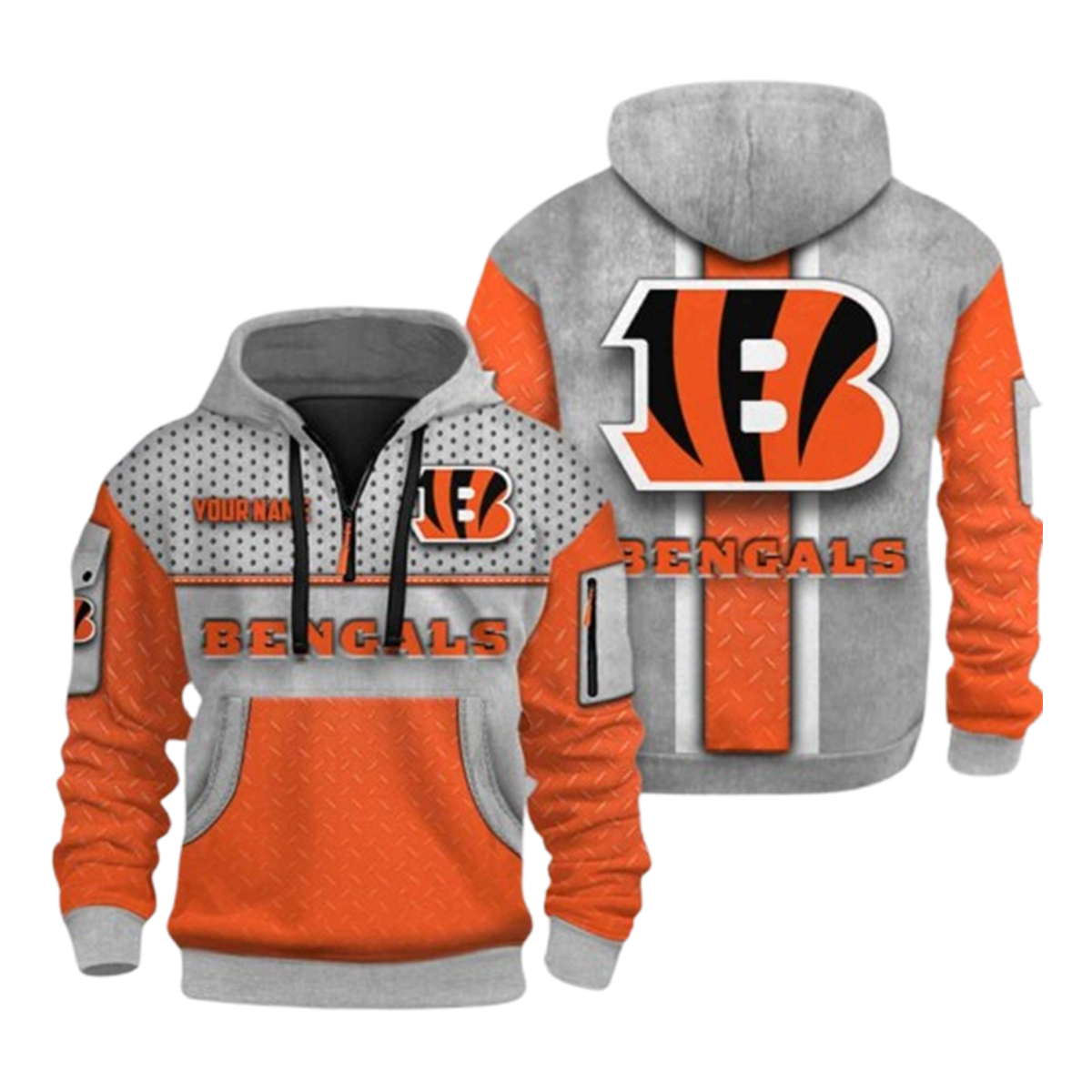 Bengals Personalization 3D Half zip Hoodie