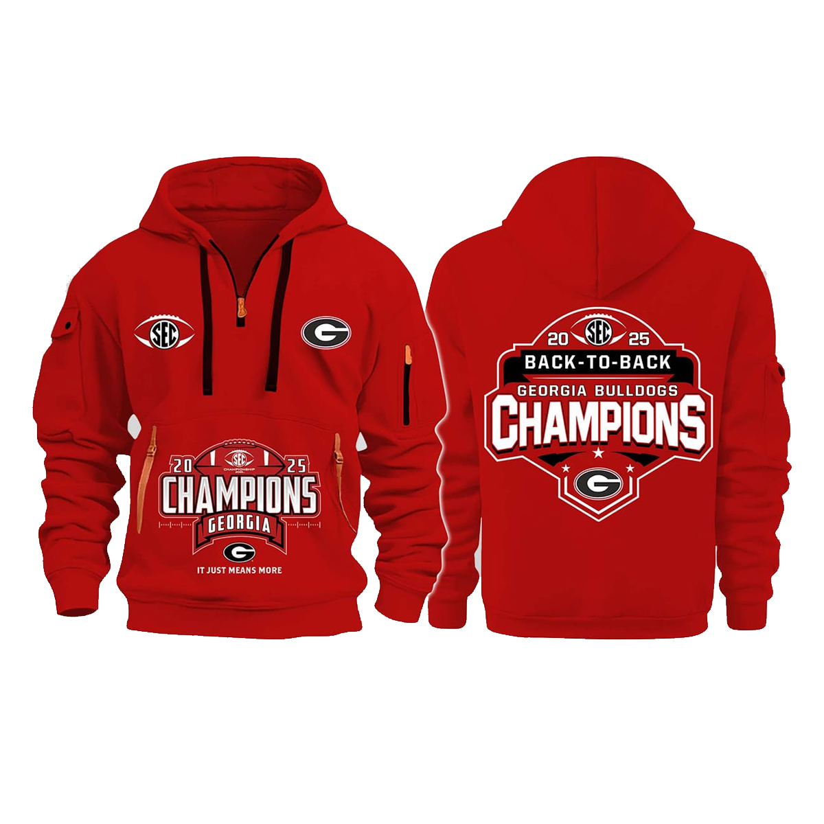 Bulldogs 2025 Back To Back SEC Champions Quarter Zip Hoodie