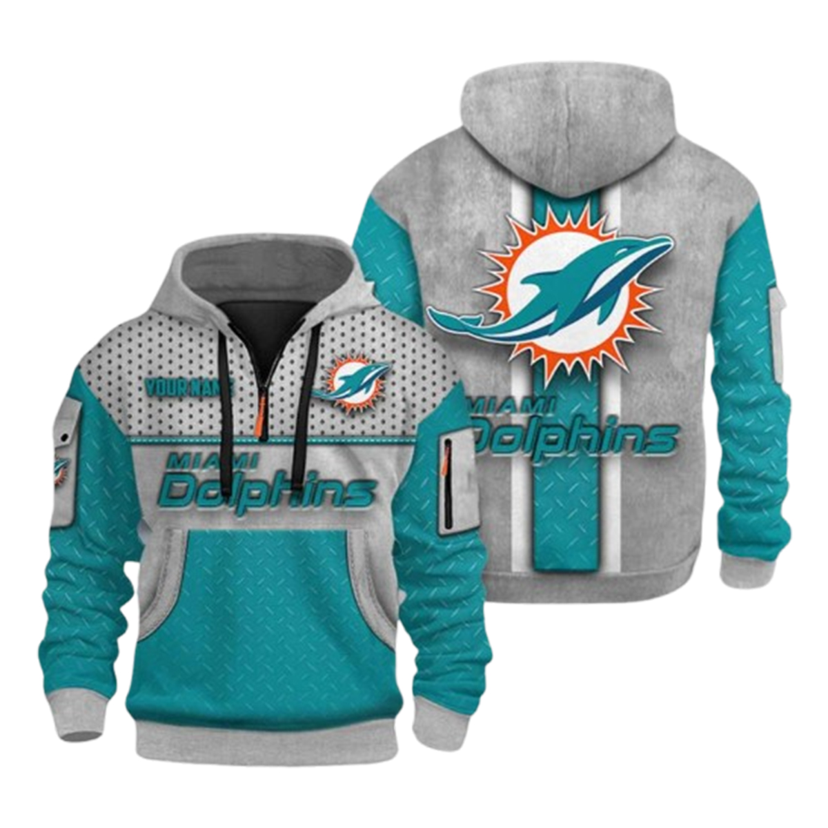 Dolphins Personalization 3D Half zip Hoodie