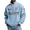 Est 1879 Navy Football Waffle Stand Collar Half Zip Sweatshirt 1