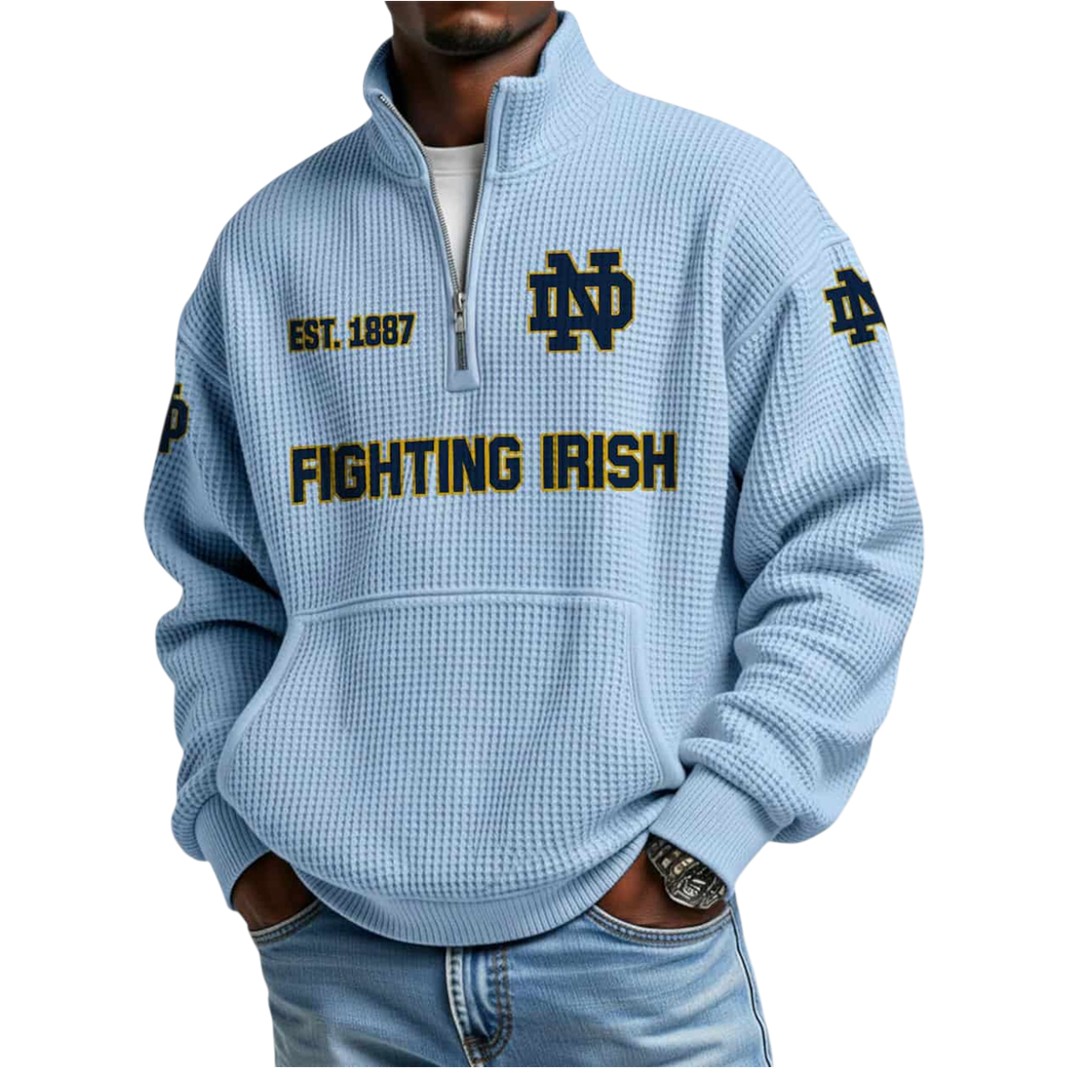 Fighting Irish Est 1887 Waffle Stand Collar Half Zip Sweatshirt