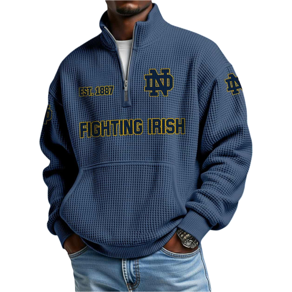 Fighting Irish Est 1887 Waffle Stand Collar Half Zip Sweatshirt