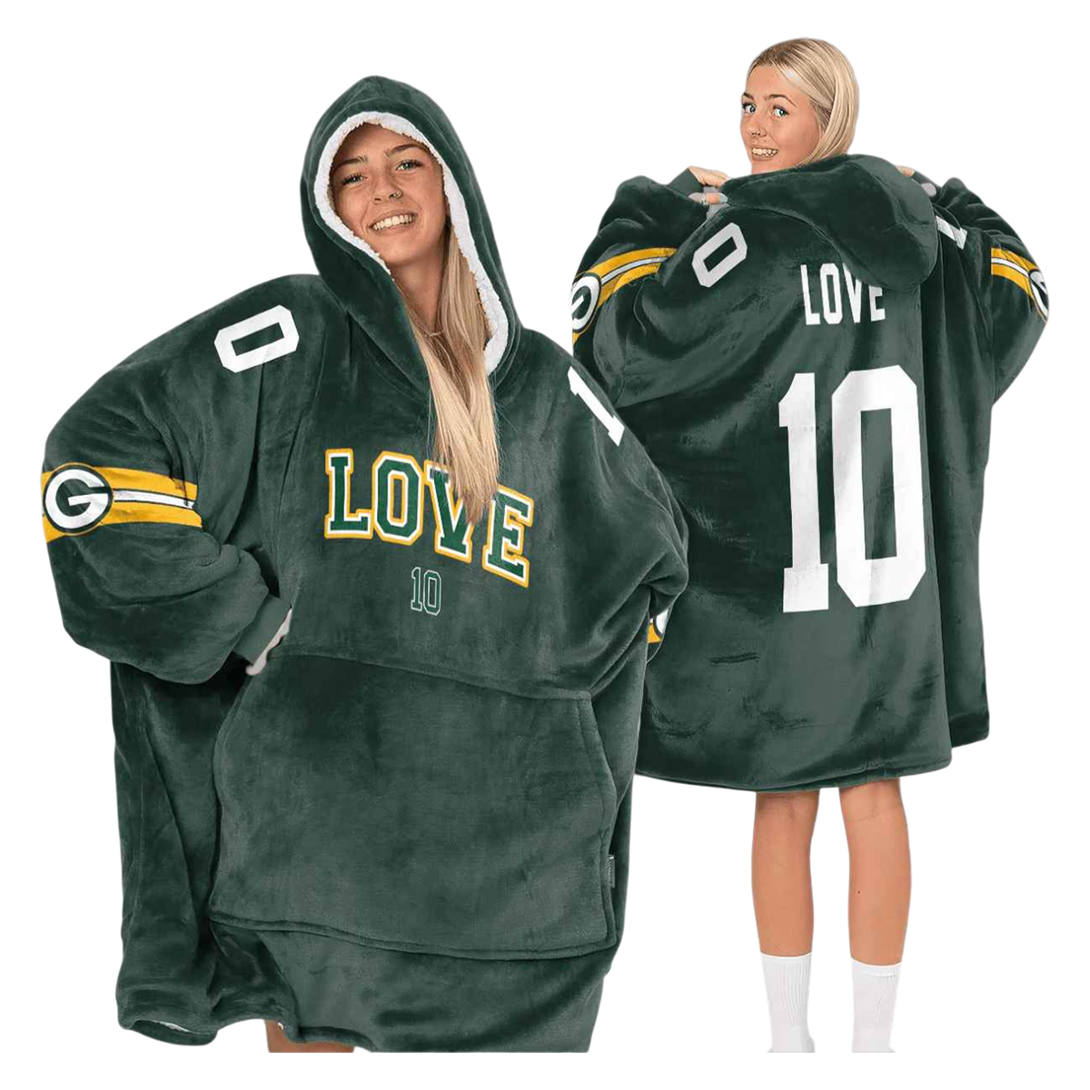 Jordan Love 10 Green Bay Football Unisex Blanket Hoodie