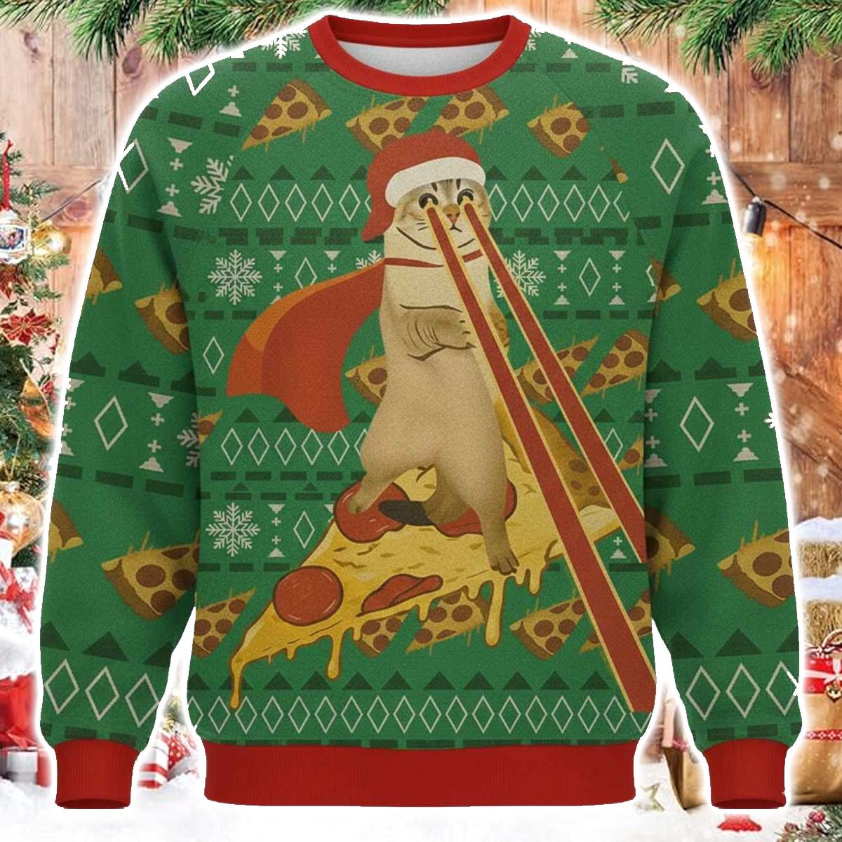 Laser Eye Cat Christmas Ugly Sweater