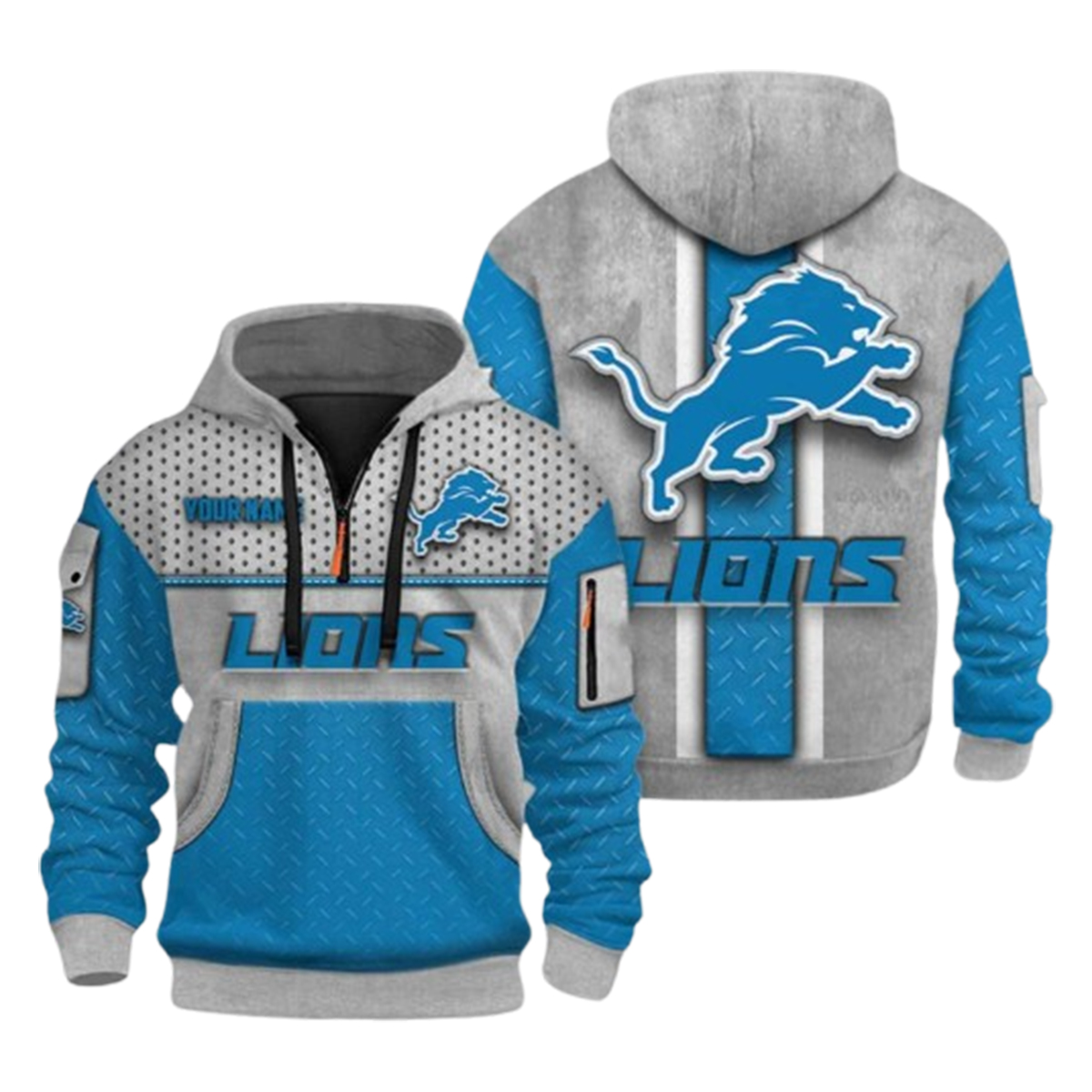 Lions Personalization 3D Half zip Hoodie