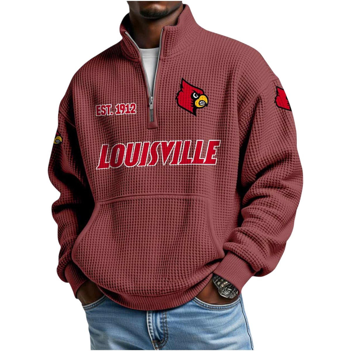 Louisville Est 1912 Waffle Stand Collar Half Zip Sweatshirt