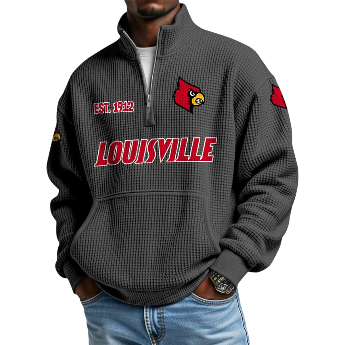 Louisville Est 1912 Waffle Stand Collar Half Zip Sweatshirt 2
