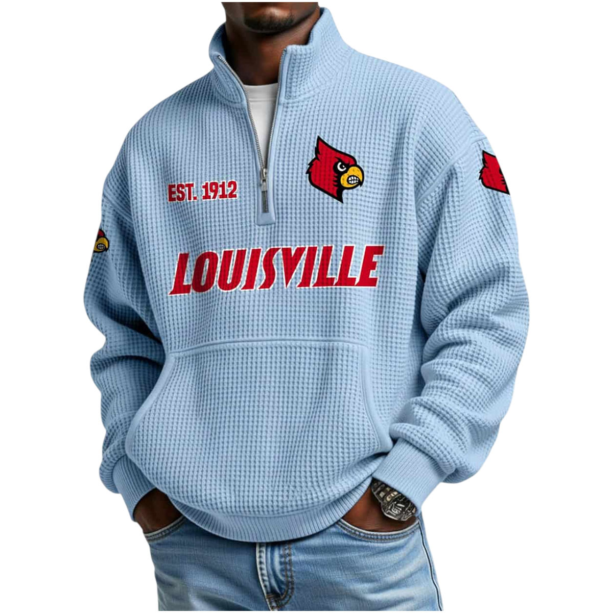 Louisville Est 1912 Waffle Stand Collar Half Zip Sweatshirt