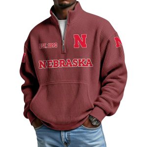 Cornhuskers Est 1890 Waffle Stand Collar Half Zip Sweatshirt 1