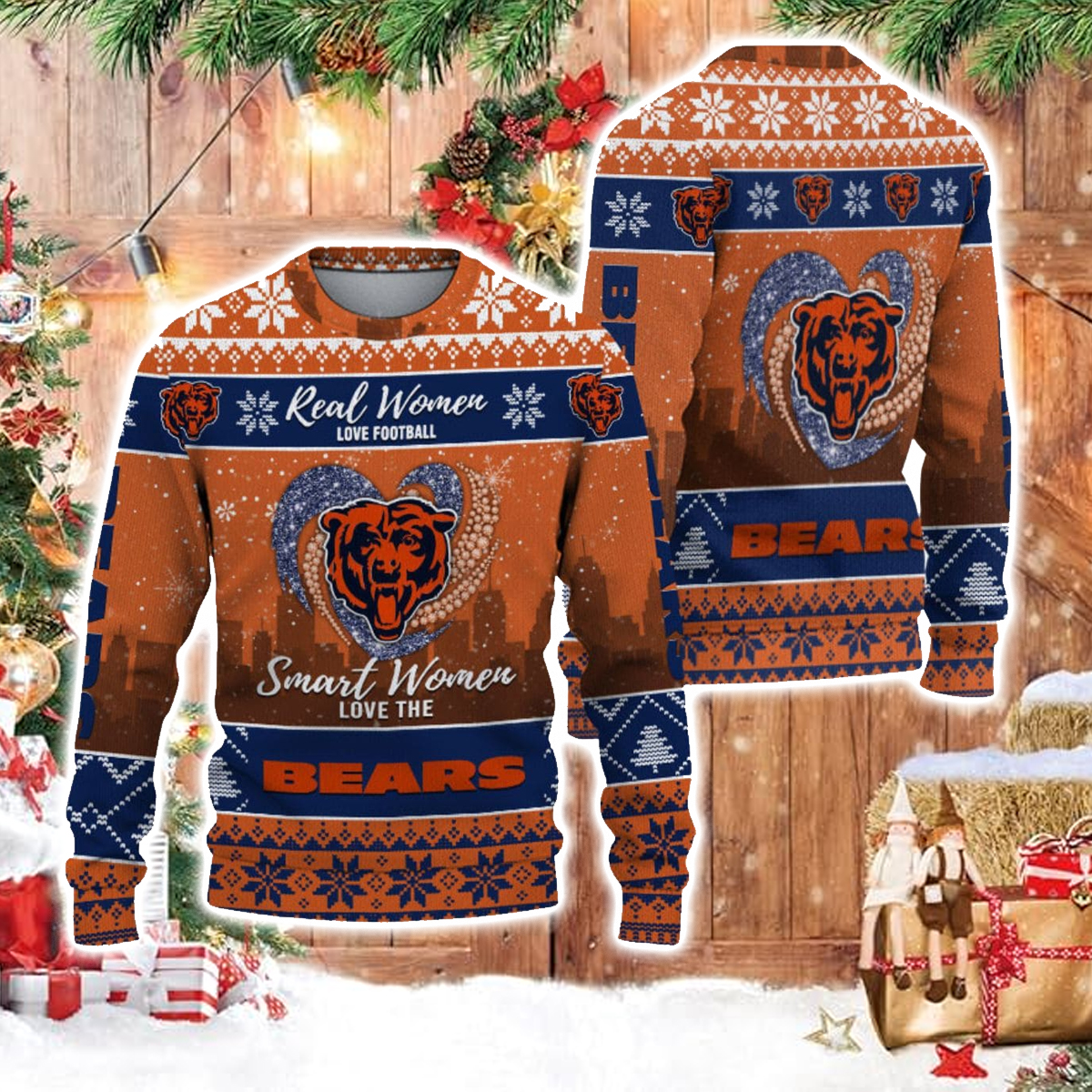 Real Women Love Football Smart Women Love The Bears Ugly Christmas Sweater