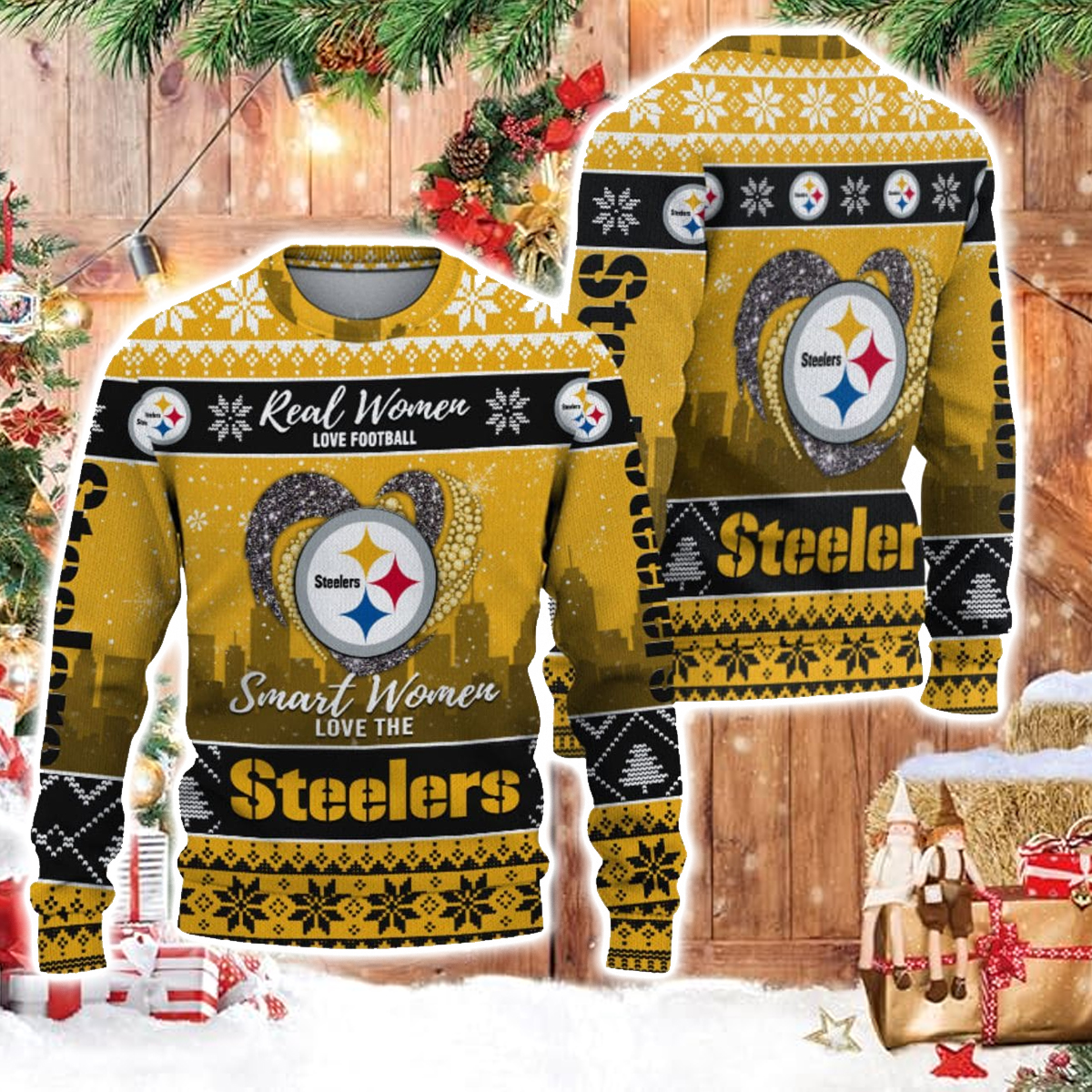 Real Women Love Football Smart Women Love The Steelers Ugly Christmas Sweater