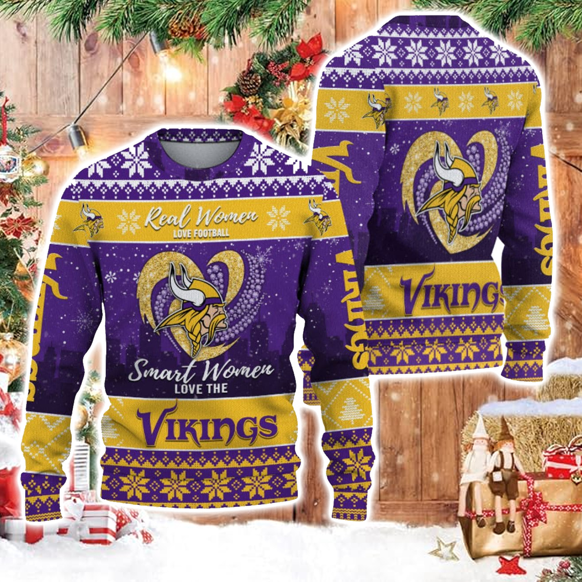 Real Women Love Football Smart Women Love The Vikings Ugly Christmas Sweater
