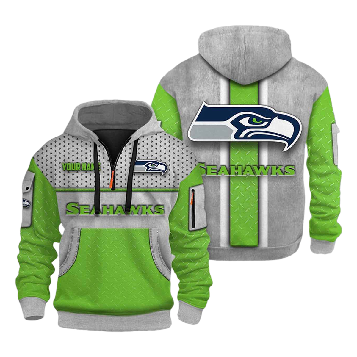 Seahawks Personalization 3D Half zip Hoodie