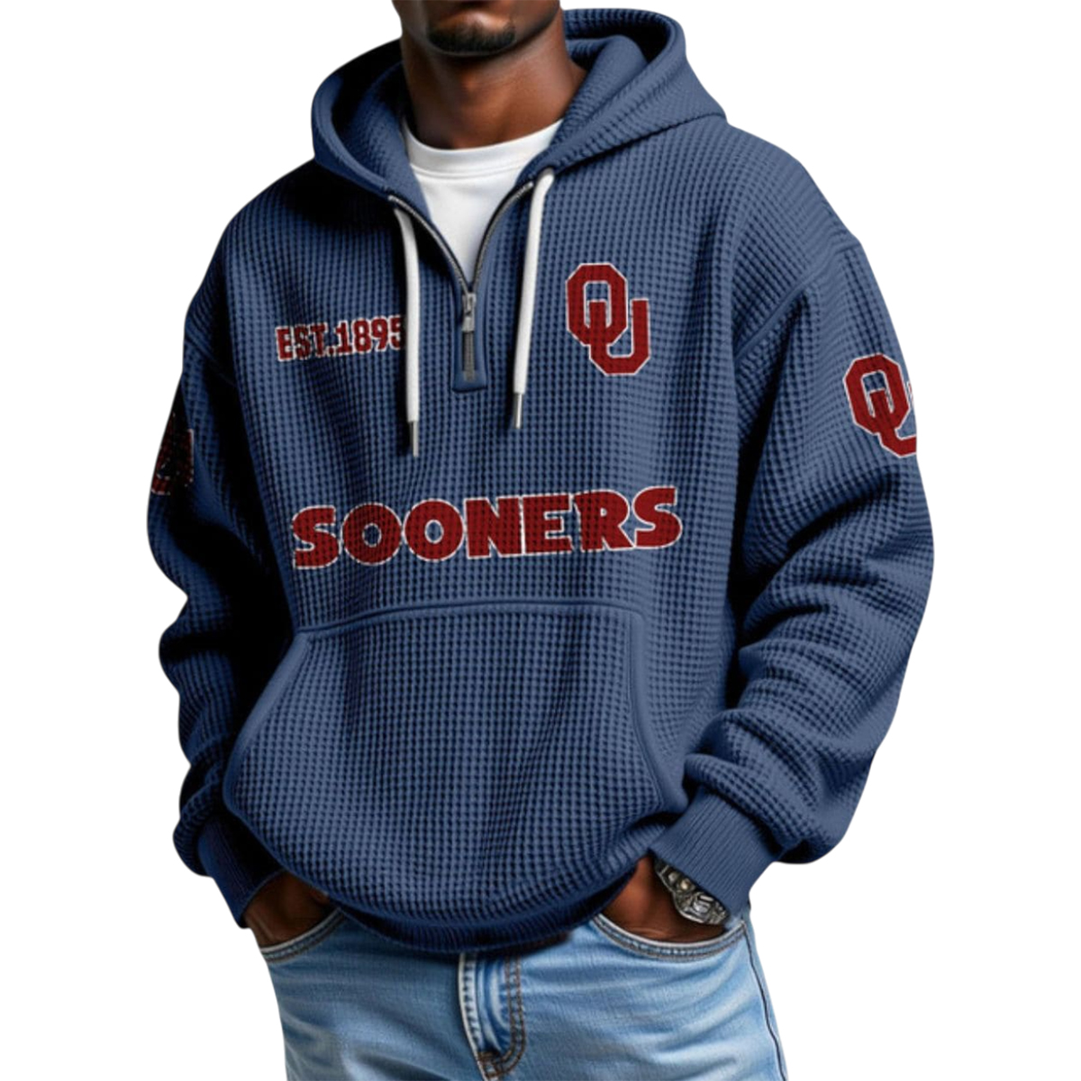 Sooners EST 1895 College Football Half Zip Waffle Hoodie 4