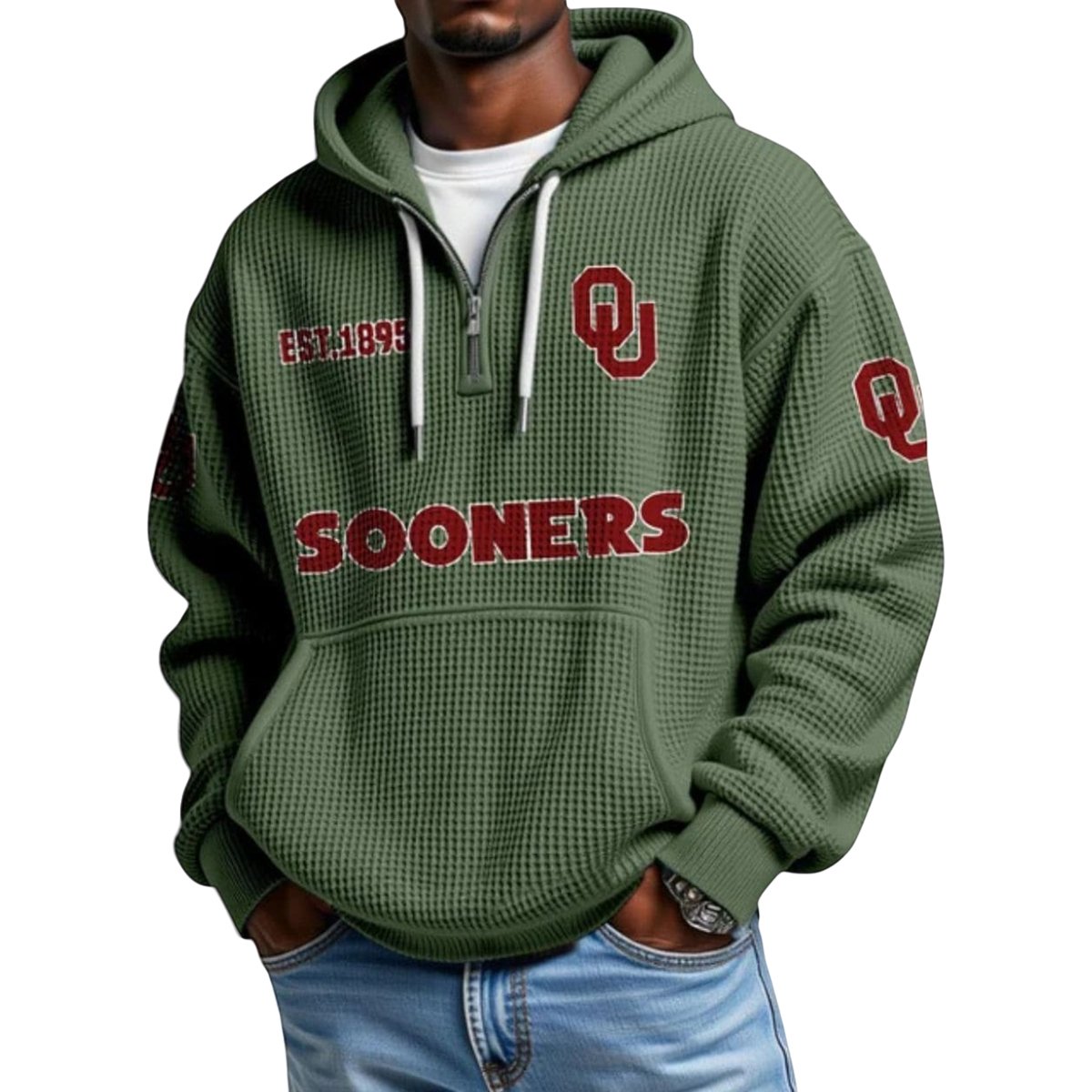 Sooners EST 1895 College Football Half Zip Waffle Hoodie