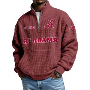 Alabama Est 1892 Waffle Stand Collar Half Zip Sweatshirt 1