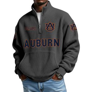 Auburn Est 1892 Waffle Stand Collar Half Zip Sweatshirt 1