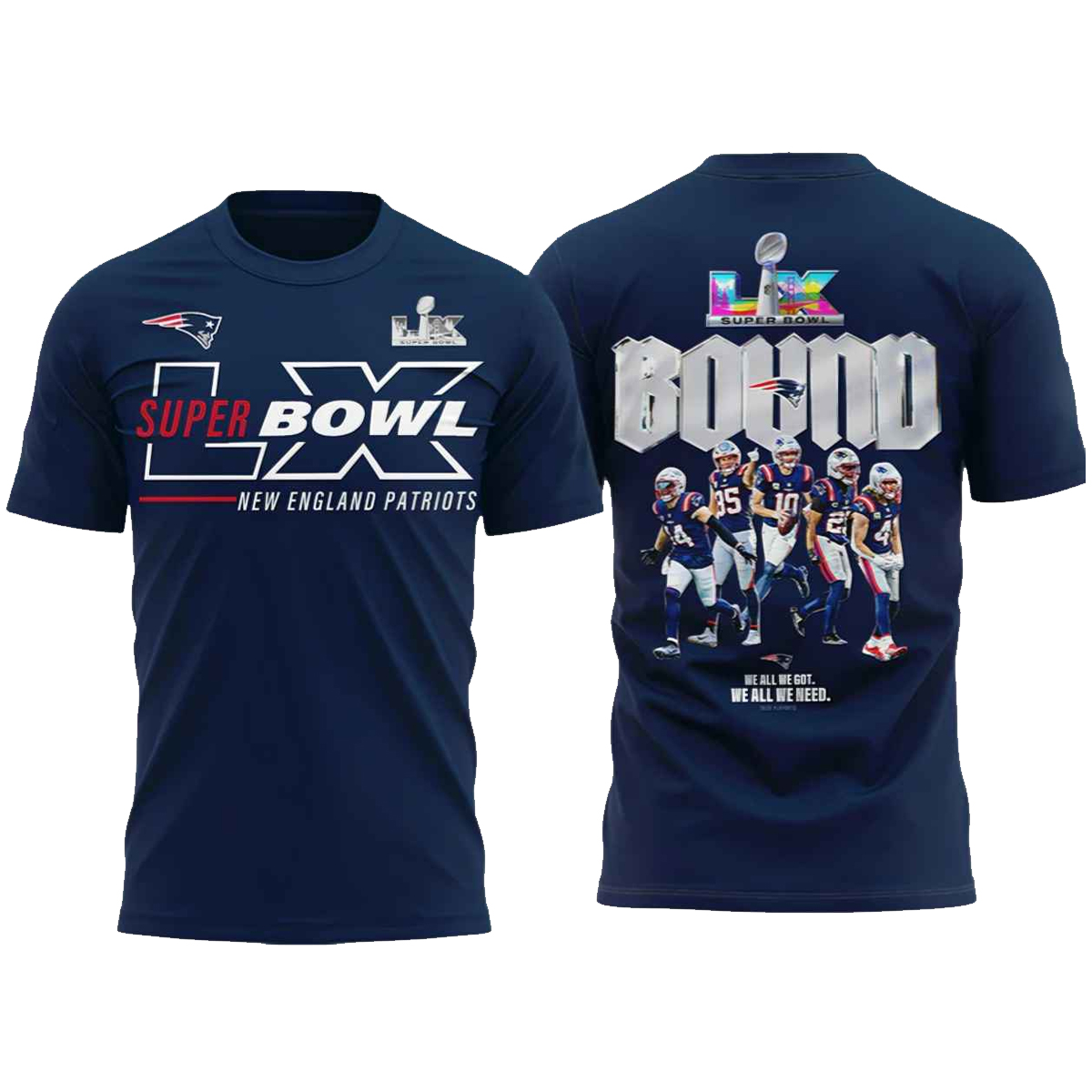 New England Patriots S Bowl LX Roster T-shirt