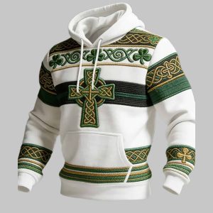Patrick Day Celtic Crucifix Clover Art Print Casual Hoodie