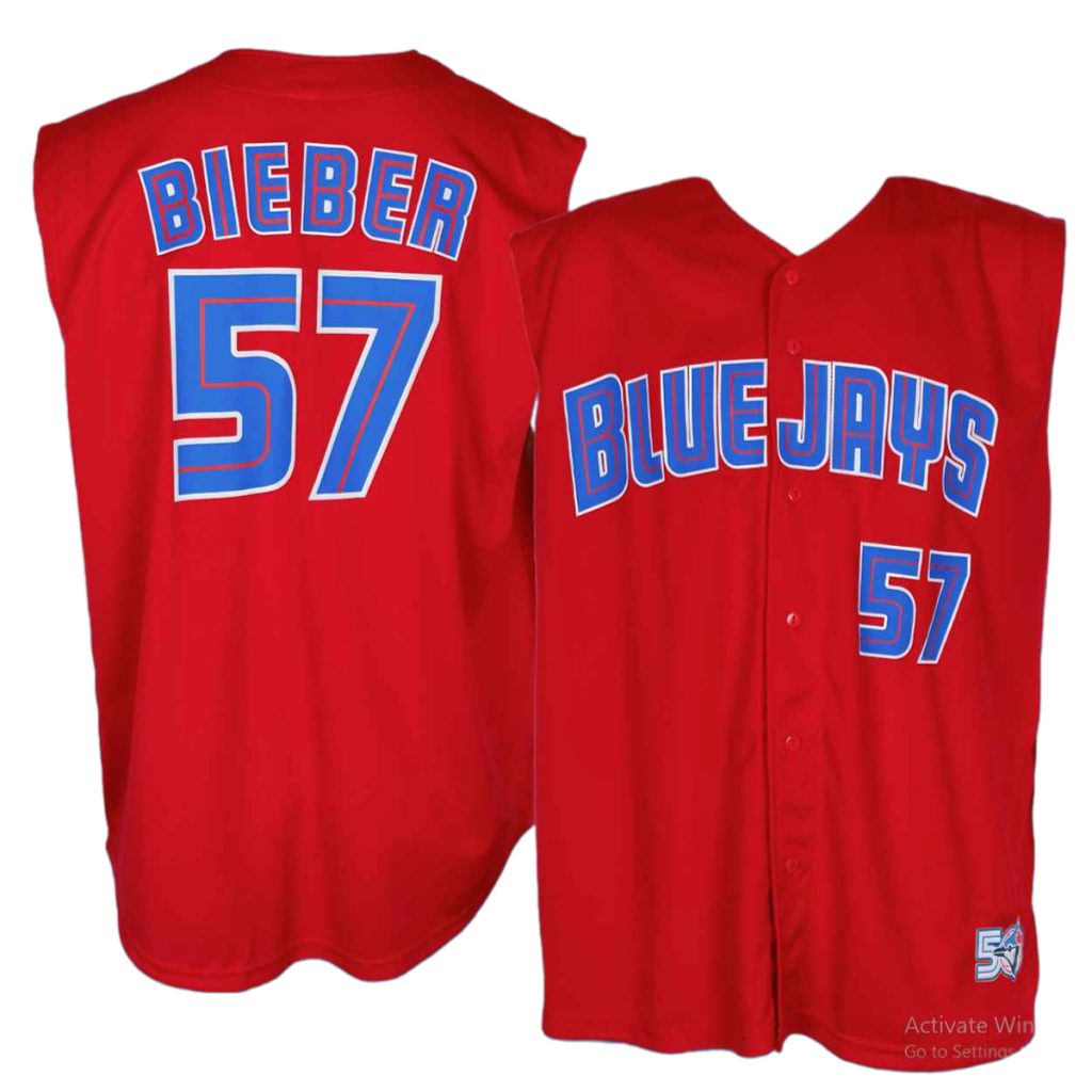 2026 Blue Jays Shane Bieber Red Cut Off Giveaway Jersey
