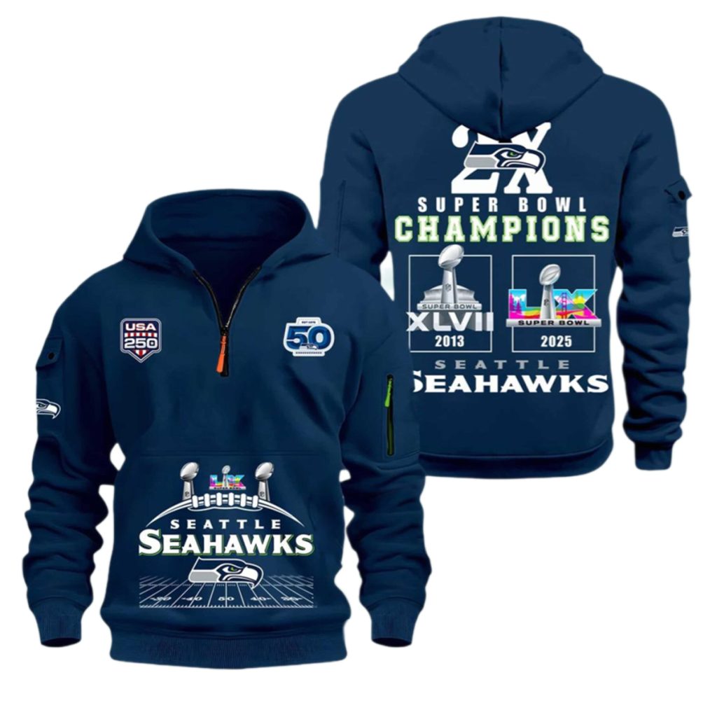 Seahawks Super Bowl LX 2X 2013 2026 Quarter Zip Hoodie
