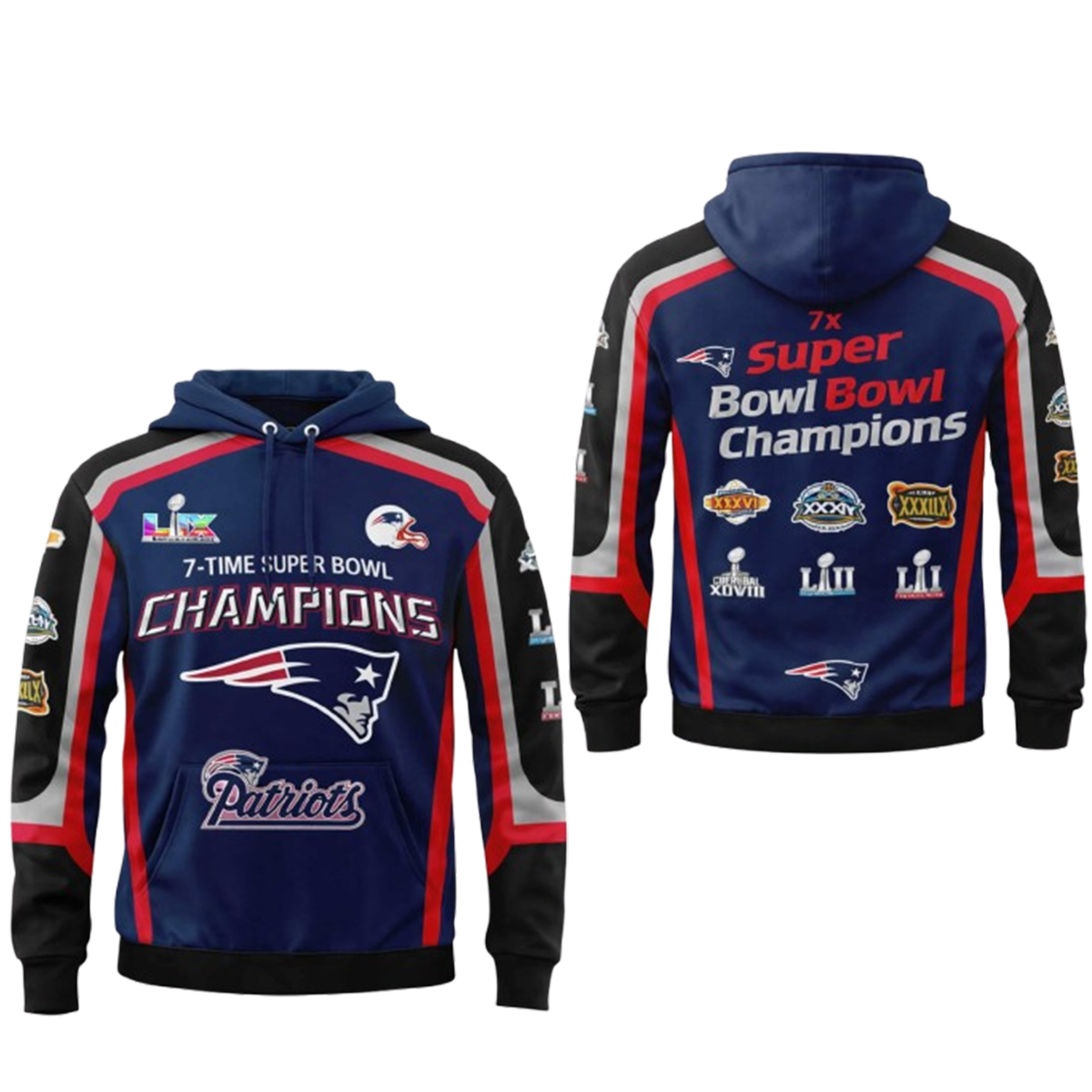 New England Patriots 7X Super Bowl LX Champions Hoodie
