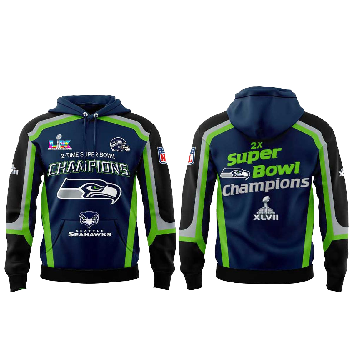 Seahawks 2 Times Super Bowl Champions Hoodie