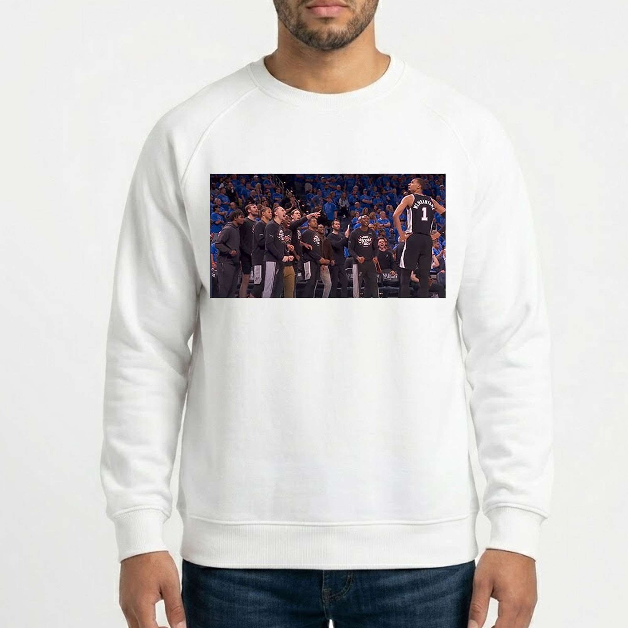 Victor Wembanyama Celebrates Coldly Against OKC Sweatshirt